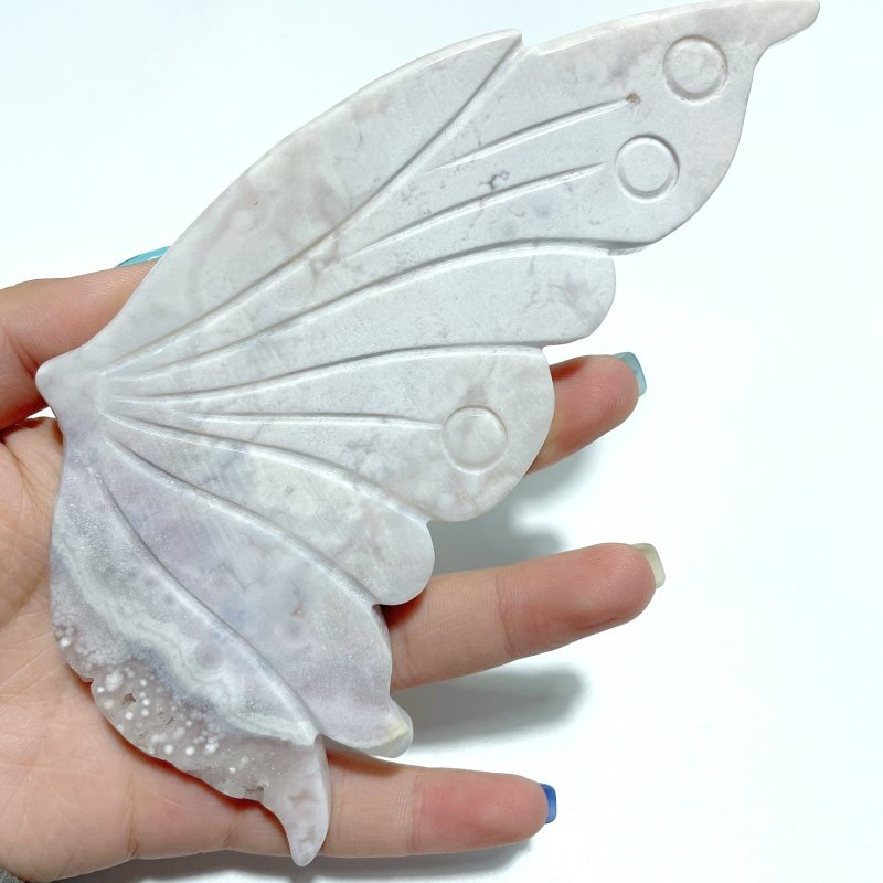 Beautiful Pink Agate Butterfly Wing Carving With Stand - Wholesale Crystals