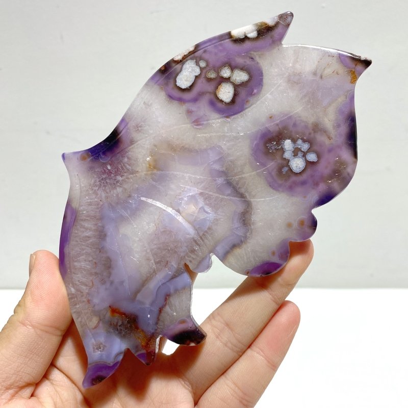 Beautiful Purple Sakura Flower Agate Butterfly Wing Carving With Stand - Wholesale Crystals