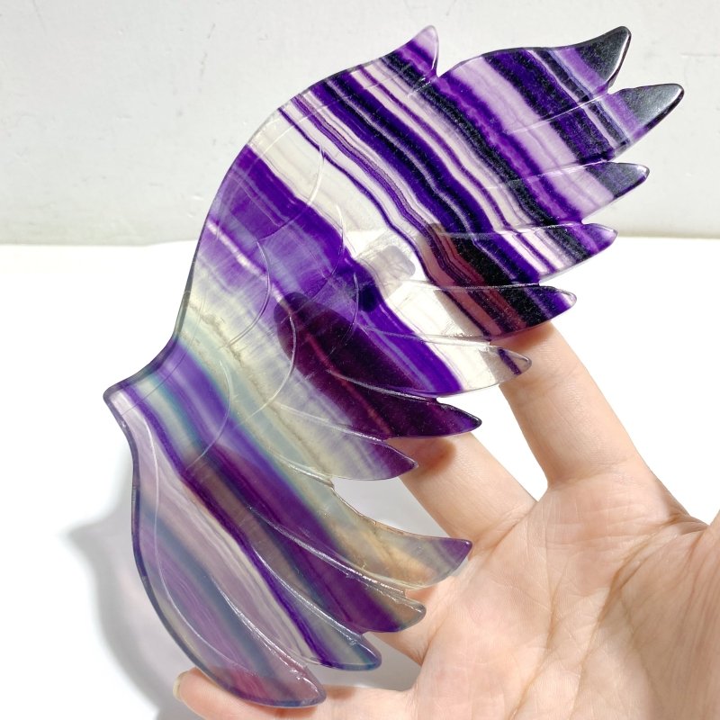 Beautiful Rainbow Fluorite Symmetry Owl Wing Carving With Stand -Wholesale Crystals