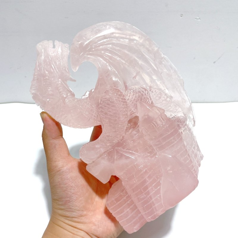 Beautiful Rose Quartz Flying Dragon Castle Carving - Wholesale Crystals