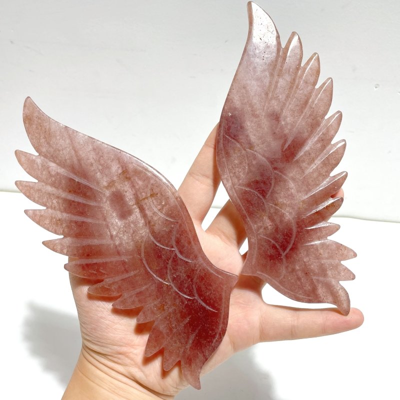 Beautiful Strawberry Quartz Angel Wing Carving With Stand - Wholesale Crystals