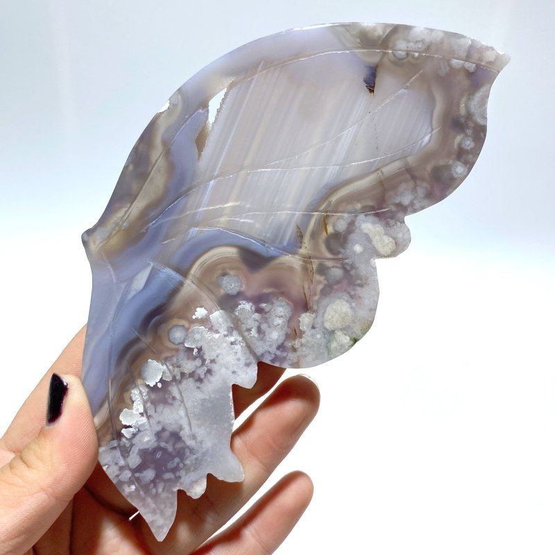 Black Sakura Flower Agate Butterfly Wing Carving With Stand - Wholesale Crystals