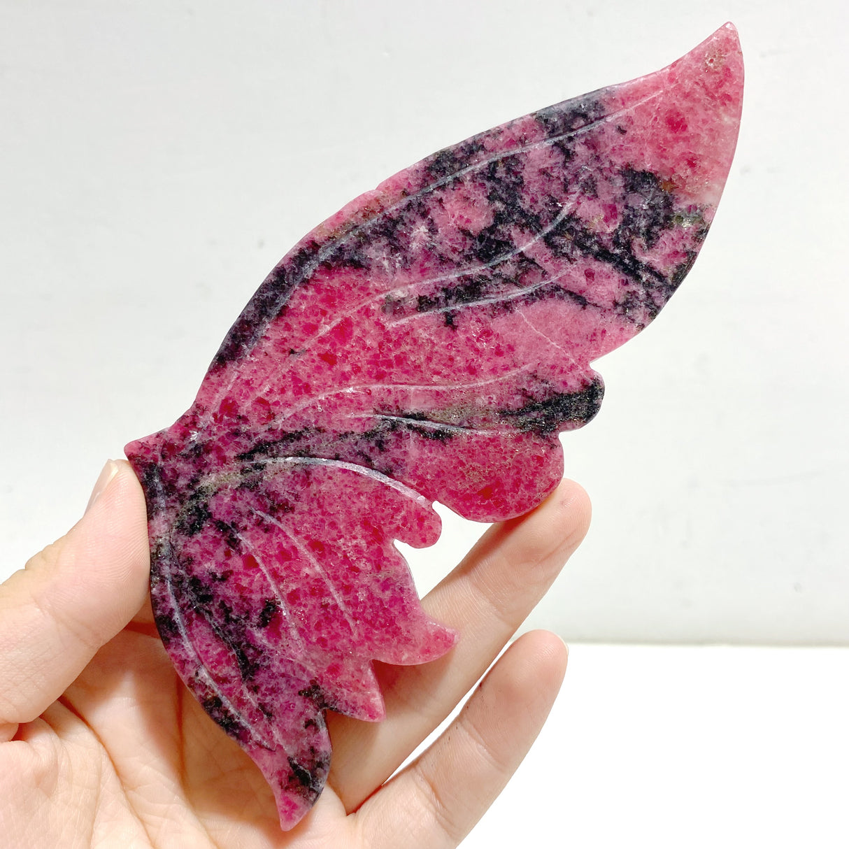 Unique Rhodonite Mixed Quartz Butterfly Wing Carving With Stand