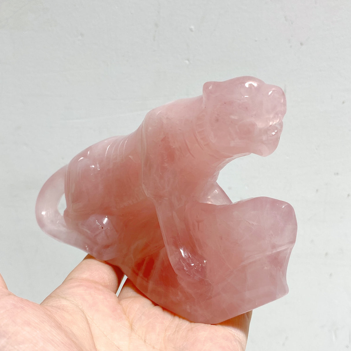 3 Pieces Beautiful Rose Quartz Leopard Carving