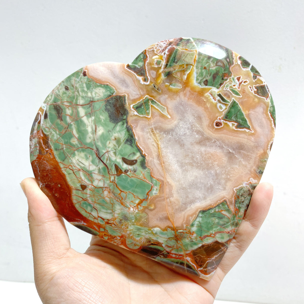 5 Pieces Large Money Agate Heart With Stand