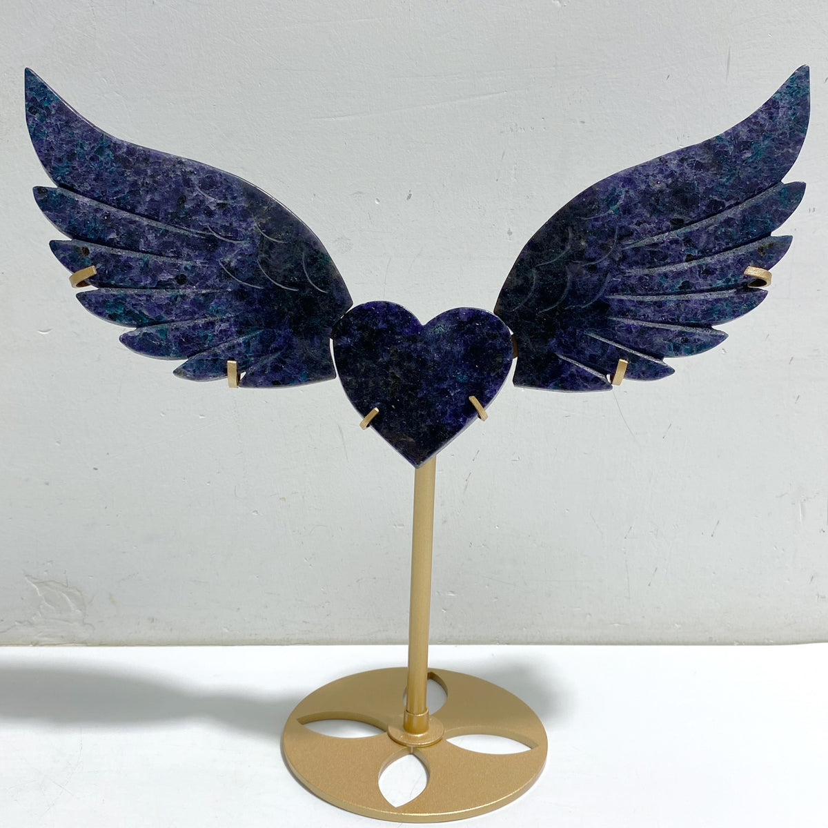 Unique Fluorite Mixed Blue Apatite Heart Wing Carving With Stand