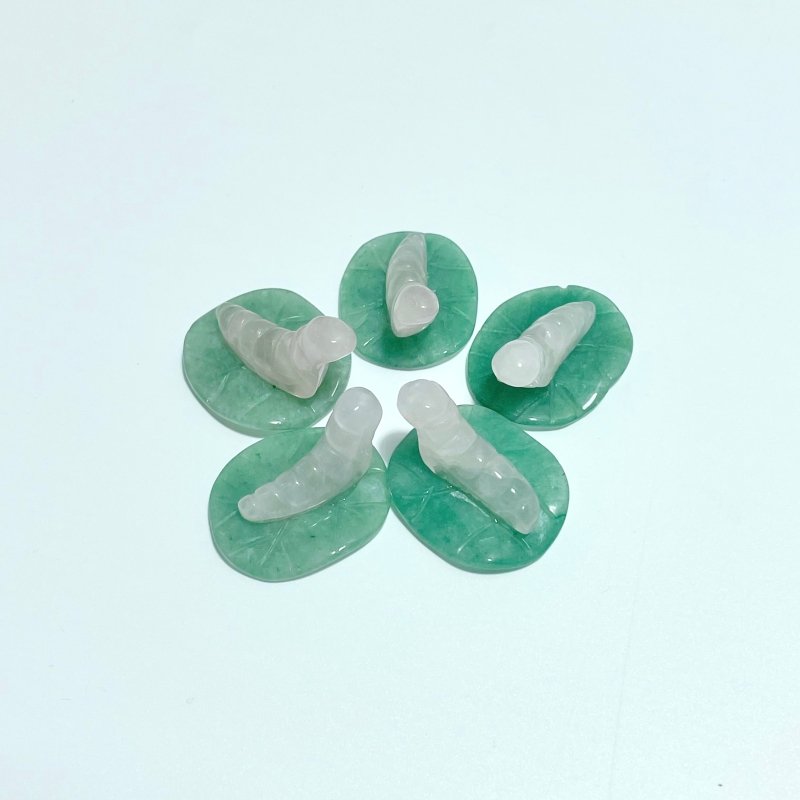 Caterpillar On Leaf Mini Carving Wholesale Tiger Eye Rose Quartz - Wholesale Crystals