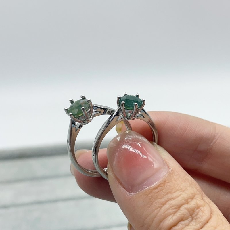 Cut Faceted Green Moss Agate Diamond Shape Adjustable Ring Wholesale -Wholesale Crystals