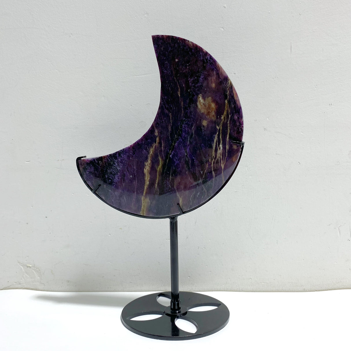Large Charoite Moon Carving With Stand