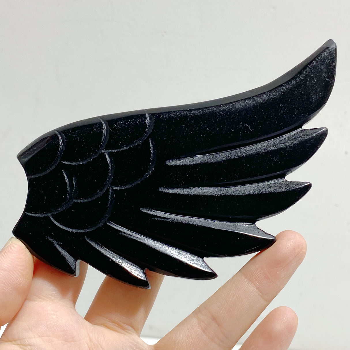 Black Obsidian Heart Wing Carving With Stand