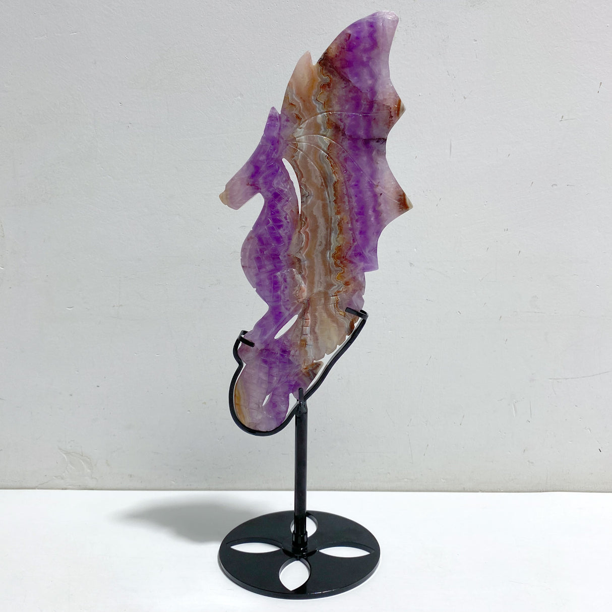 Amethyst Mixed Stripe Agate Flying Dragon Carving With Stand
