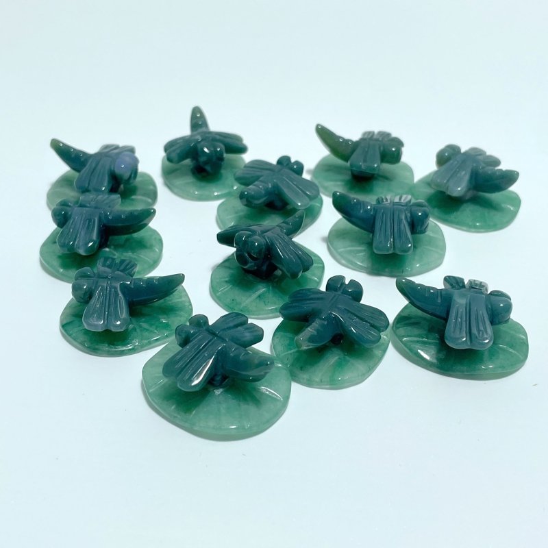 Dragonfly On Leaf Mini Carving Wholesale Moss Agate Green Aventurine - Wholesale Crystals