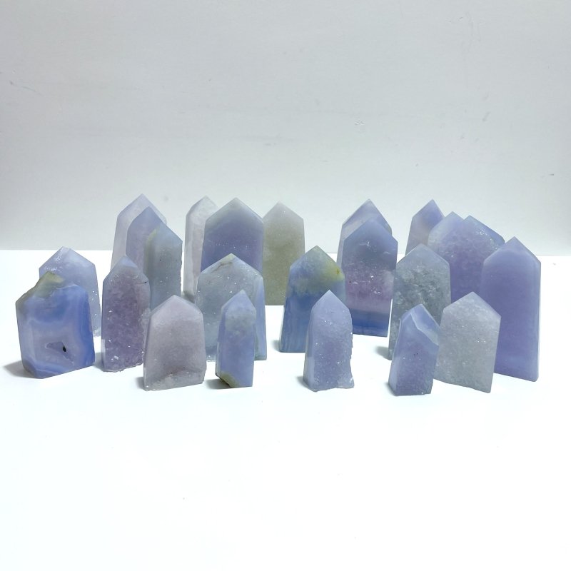 Druzy Blue Chalcedony Four - sided Tower Point Wholesale - Wholesale Crystals