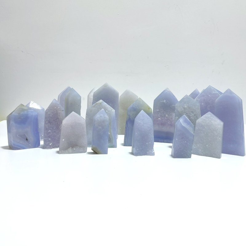 Druzy Blue Chalcedony Four - sided Tower Point Wholesale - Wholesale Crystals