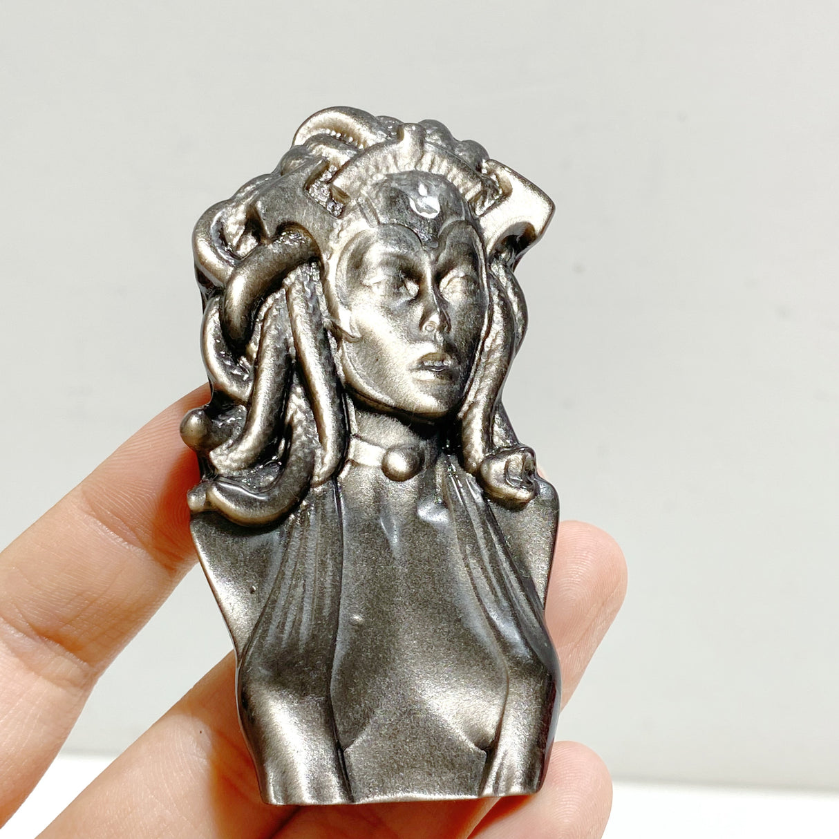 Silver Sheen Obsidian Medusa Carving Wholesale