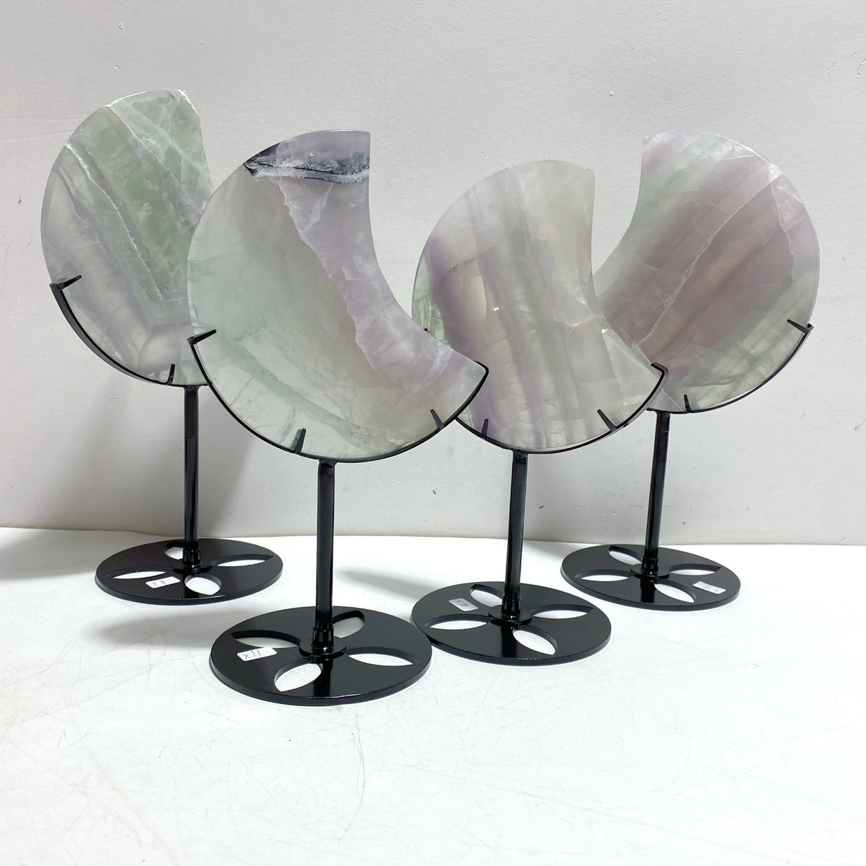 4 Pieces Fluorite Moon Carving With Stand
