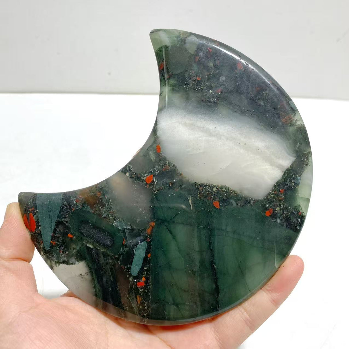 5 Pieces Africa Blood Stone Moon Carving With Stand