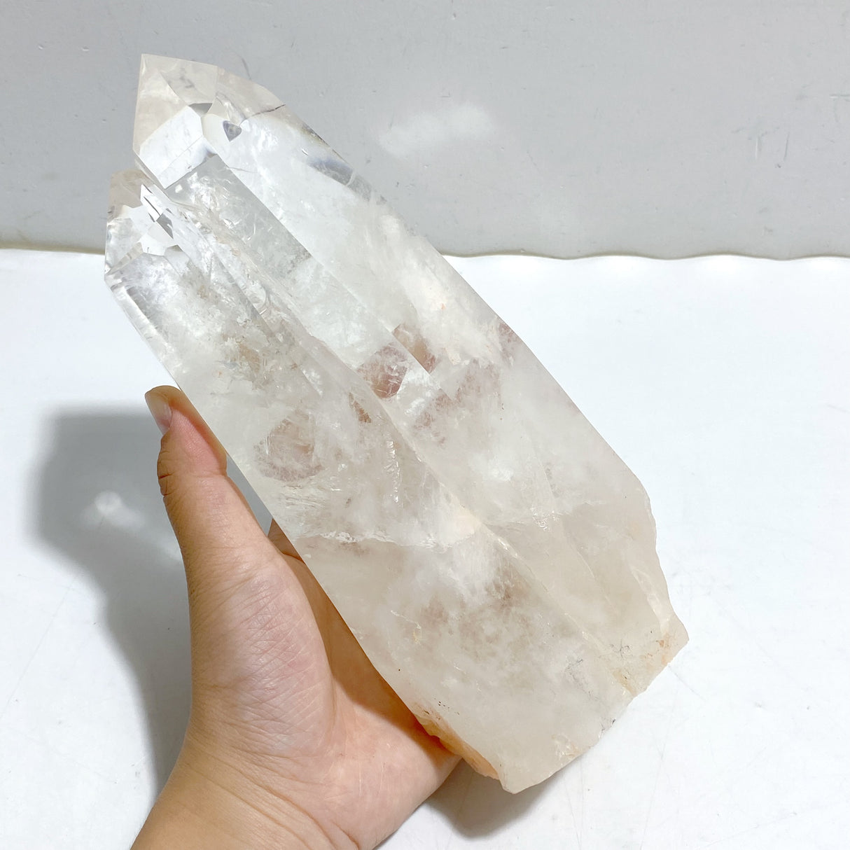 Large Clear Quartz Double Point Raw Bottom With Stand