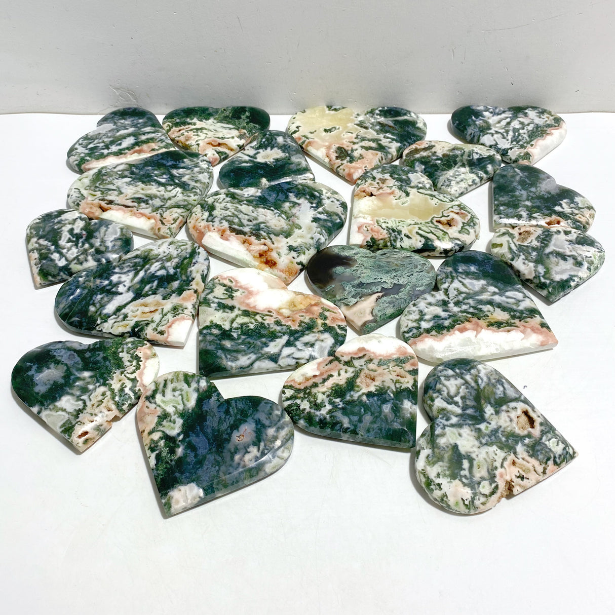 20 Pieces Large Geode Green & Pink Moss Agate Heart