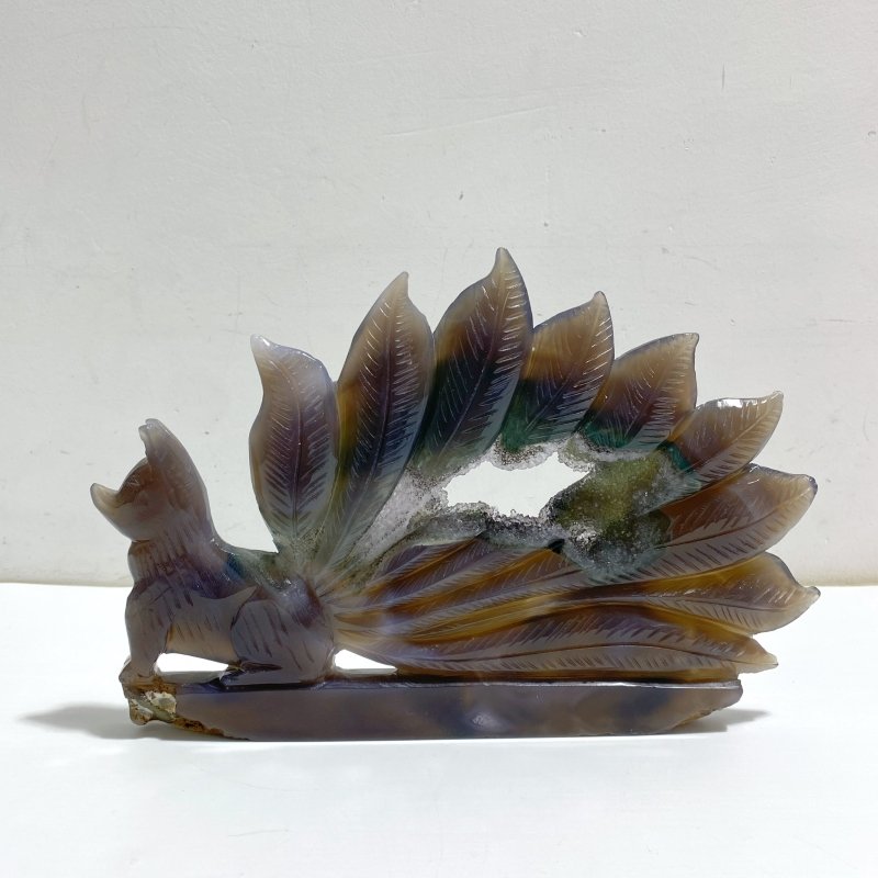Geode Agate Druzy Nine - tailed Fox Carving 10 - Wholesale Crystals