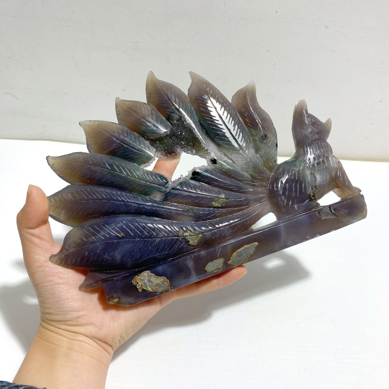 Geode Agate Druzy Nine - tailed Fox Carving 10 - Wholesale Crystals