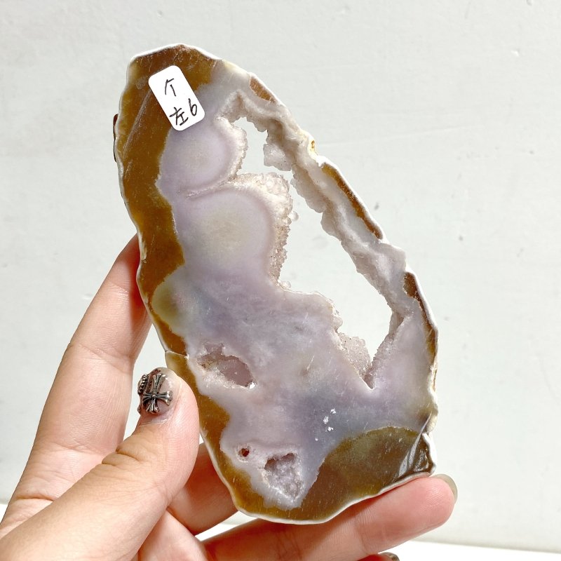 Geode Druzy Pink Amethyst Slab Butterfly Wing Carving With Stand #1 -Wholesale Crystals