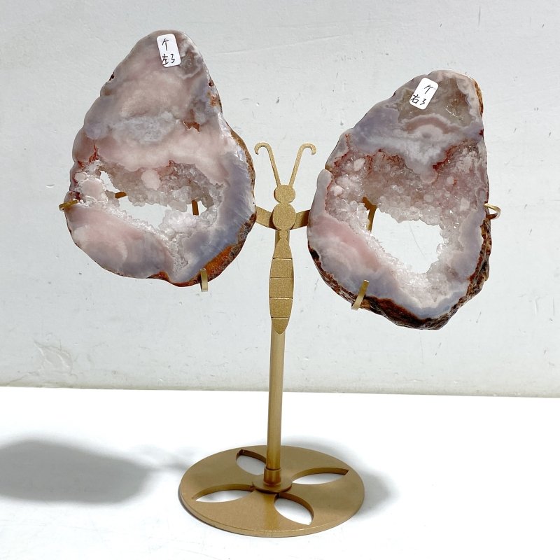 Geode Pink Amethyst Slab Butterfly Wing Carving With Stand -Wholesale Crystals