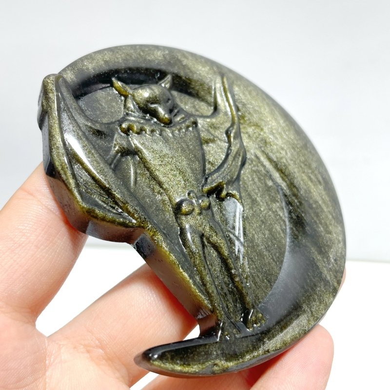 Gold Sheen Obsidian Silver Sheen Obsidian Moon Bat Halloween Carving Wholesale - Wholesale Crystals