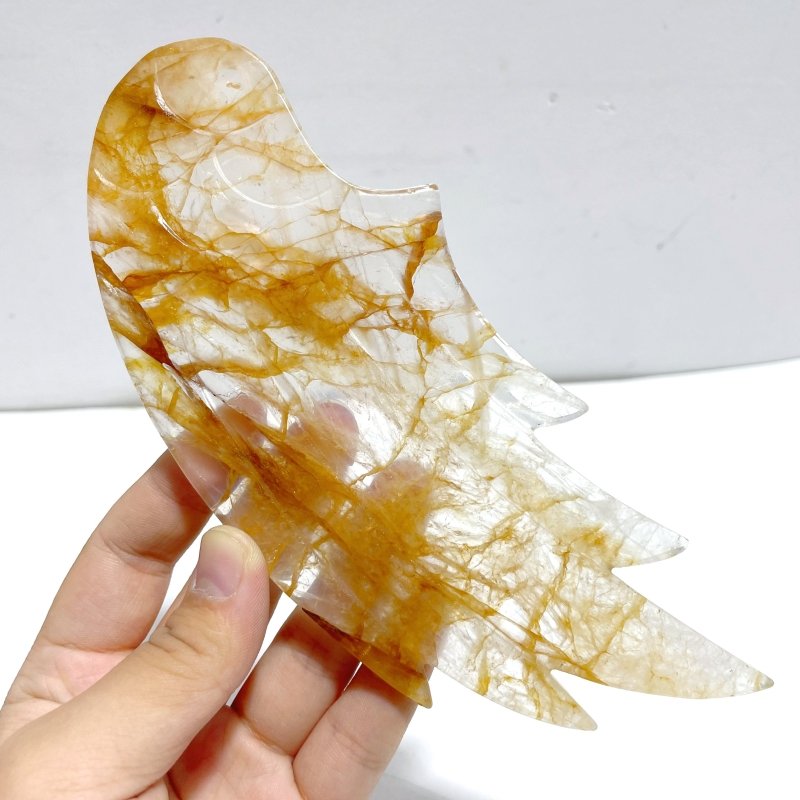 Golden Hematoid Quartz Fire Quartz Angel Wing Carving With Stand - Wholesale Crystals
