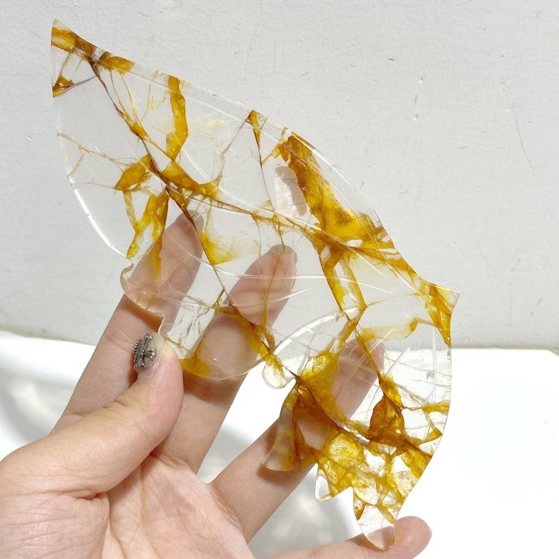 Golden Hematoid Quartz Fire Quartz Butterfly Wing Carving With Stand -Wholesale Crystals