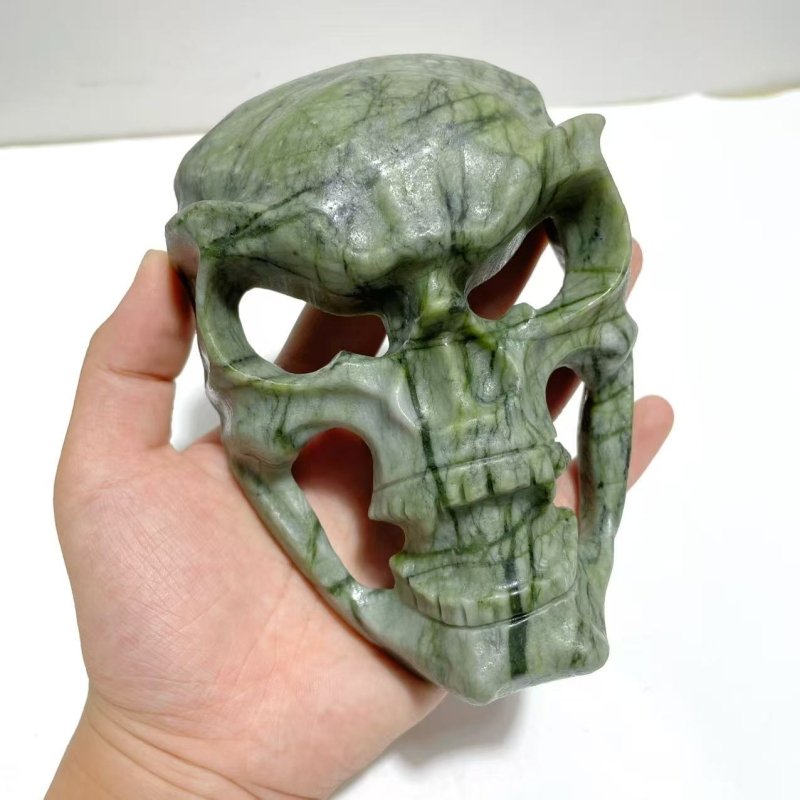 Green Jade Skull Large Mask Carving Wholesale - Wholesale Crystals