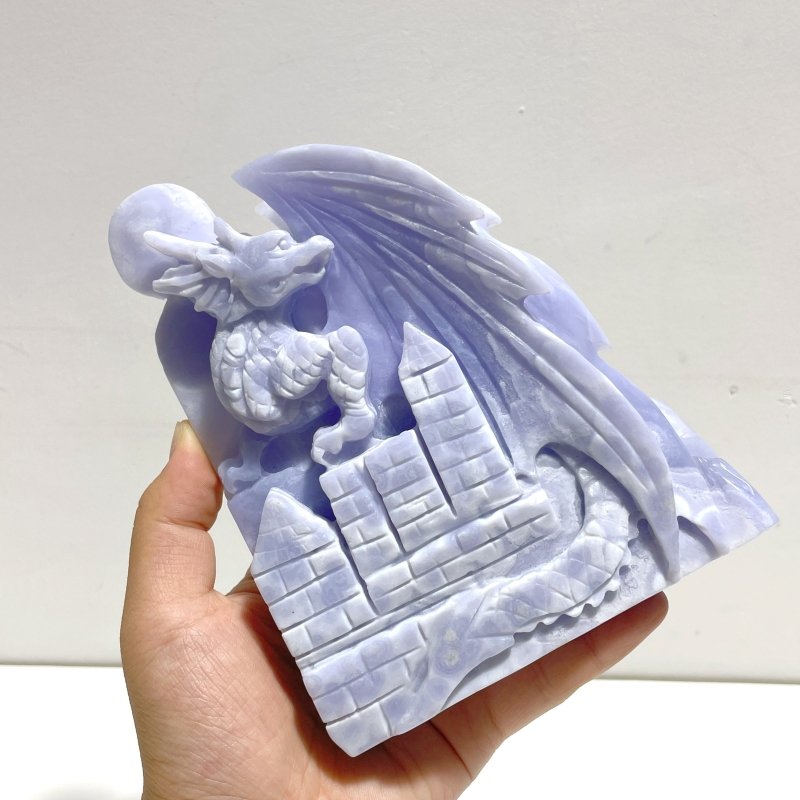 High Quality Blue Lace Agate Flying Dragon Castle Carving - Wholesale Crystals