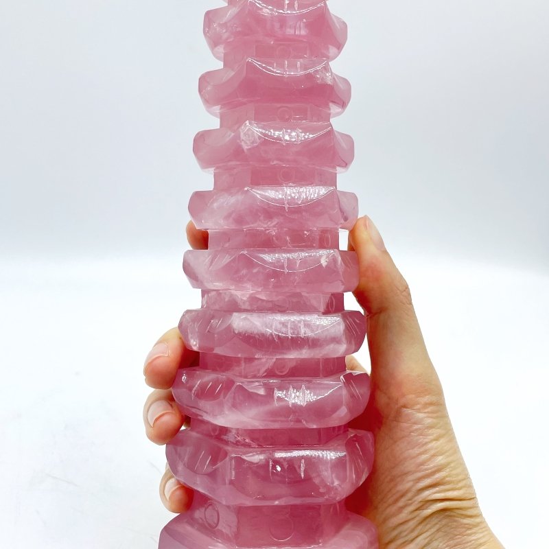 Large Beautiful Rose Quartz Wenchang Tower 9-level Pagoda -Wholesale Crystals