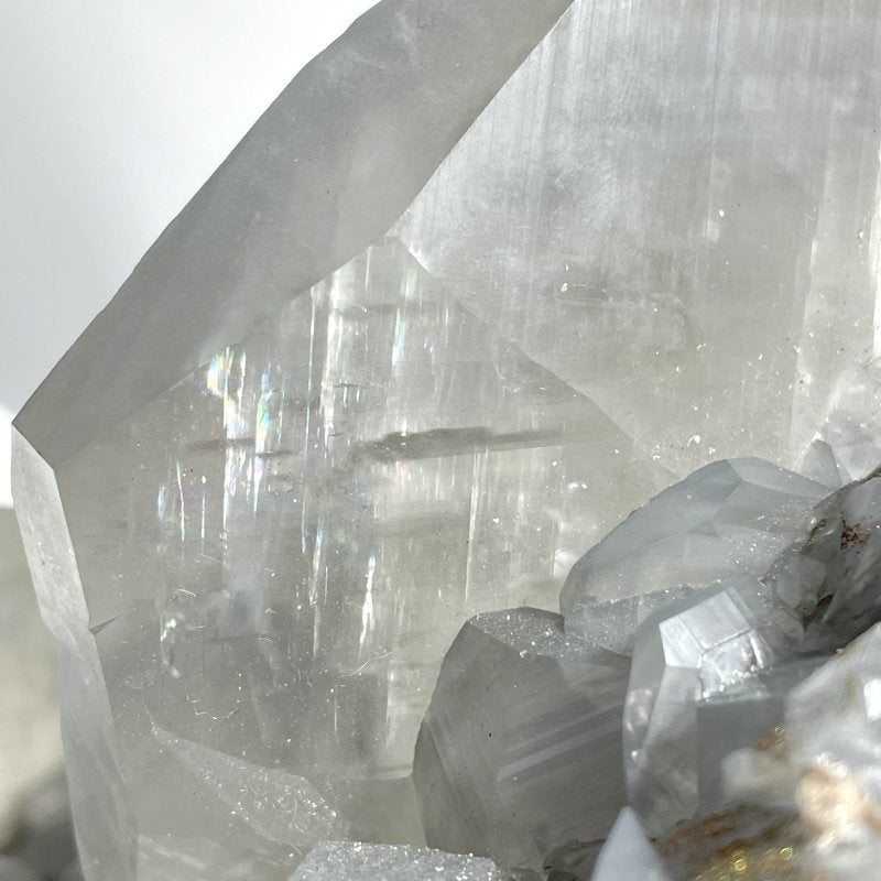 Large Clear Quartz Cluster Mixed Pyrite and White Rainbow Calcite Specimen For Collection - Wholesale Crystals