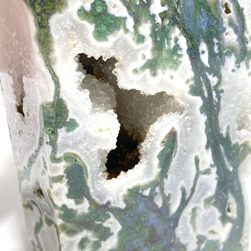 Large Druzy Moss Agate Geode Four - Sided Point - Wholesale Crystals