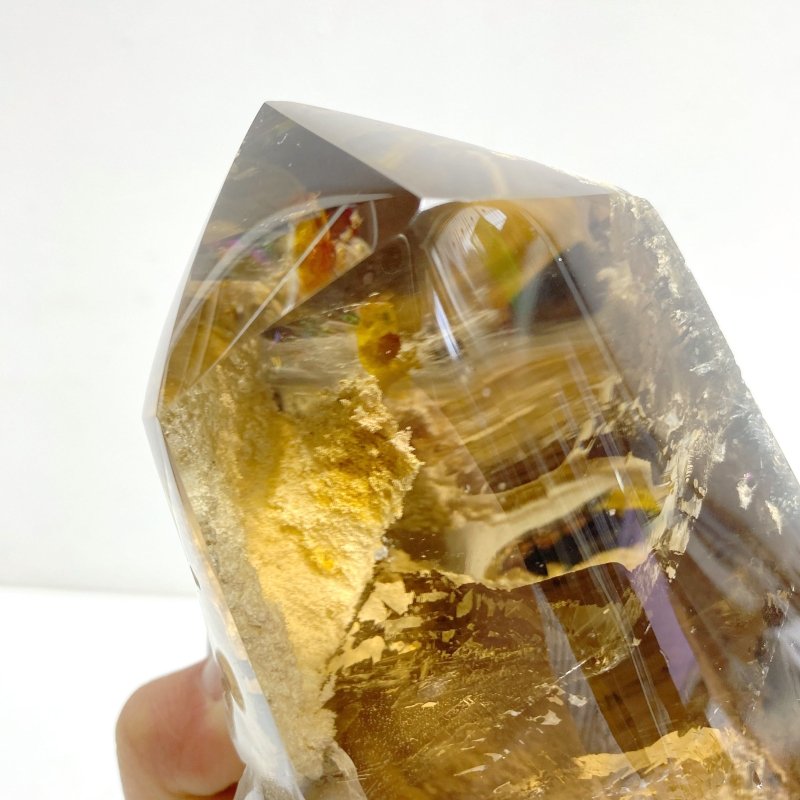 Large Garden Quartz Smoky Quartz Point With Stand With Rainbow - Wholesale Crystals