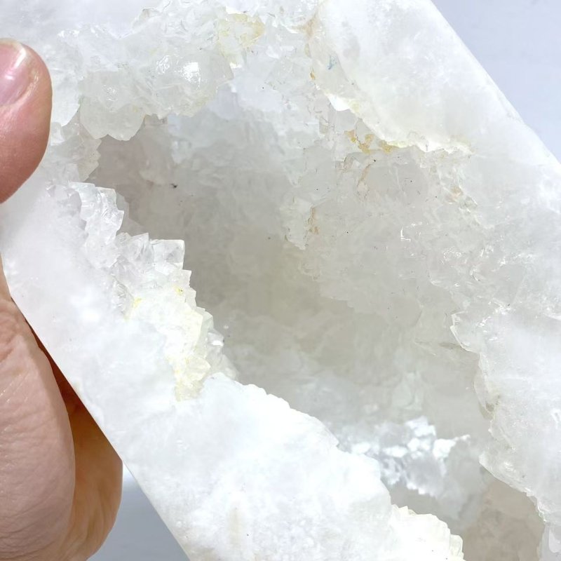 Large Geode Druzy White Moss Agate Four - sided Point - Wholesale Crystals