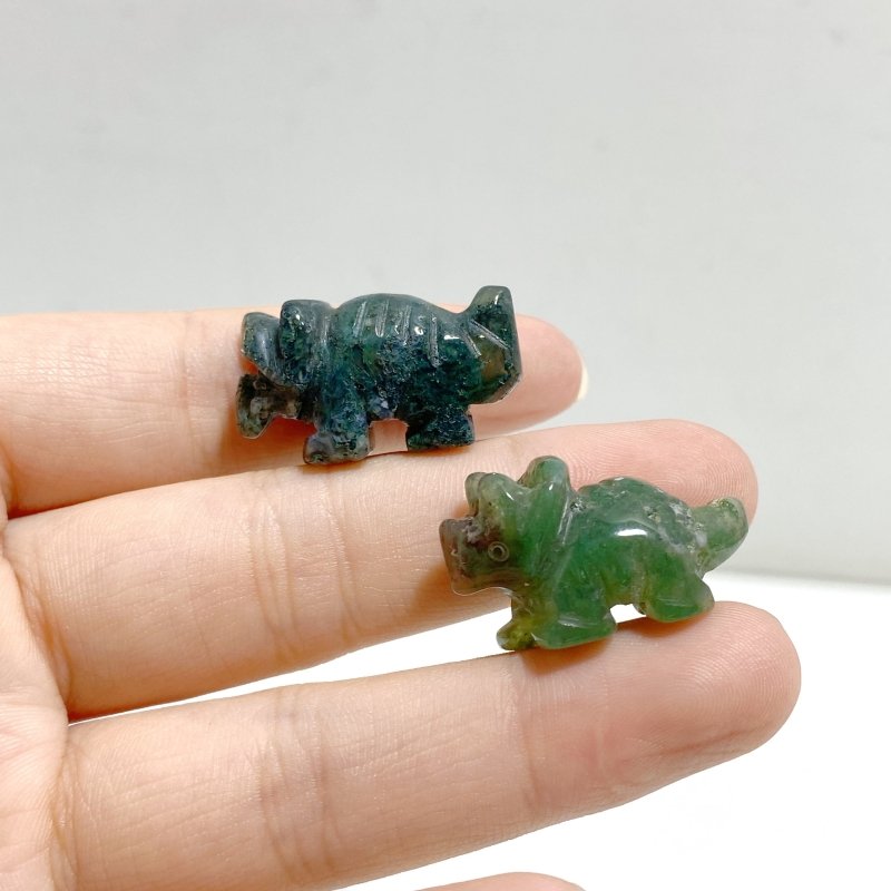 Mini Moss Agate Three Horns Dinosaur Carving Wholesale -Wholesale Crystals