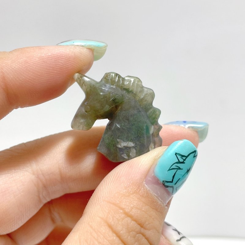 Mini Moss Agate Unicorn Carving Wholesale - Wholesale Crystals