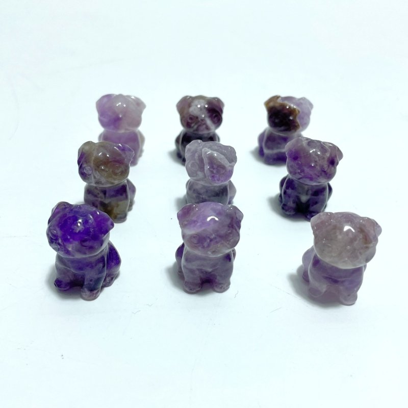 Mini Pug Dog Carving Wholesale Moss Agate Chevron Amethyst - Wholesale Crystals