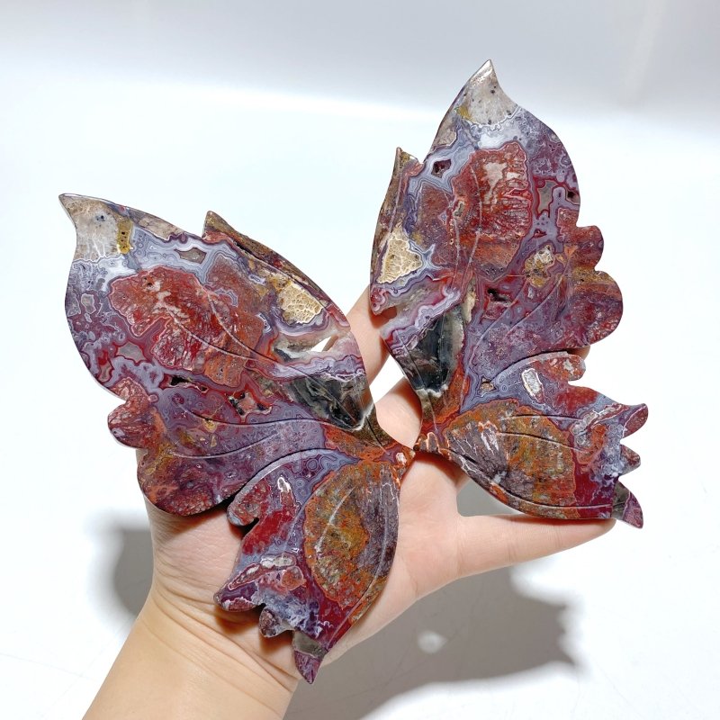 Morocco Agate Butterfly Wing Carving With Stand - Wholesale Crystals