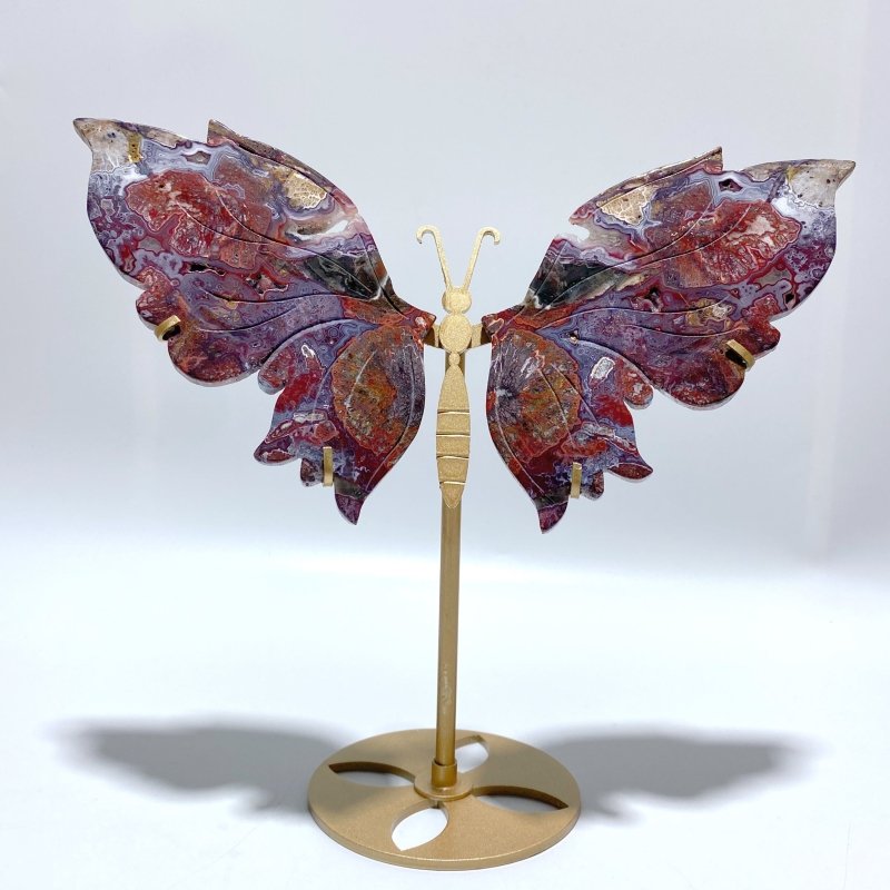 Morocco Agate Butterfly Wing Carving With Stand - Wholesale Crystals