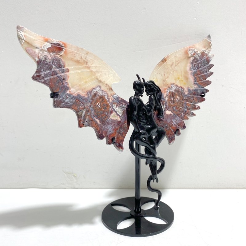 Morocco Agate Demon And Angel Wing Carving With Stand - Wholesale Crystals