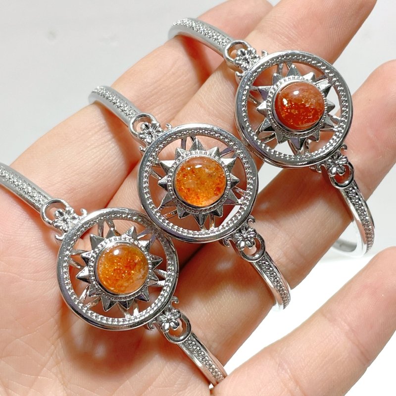 Open Bangle Sunstone Adjustable Alloy Bracelet Wholesale - Wholesale Crystals
