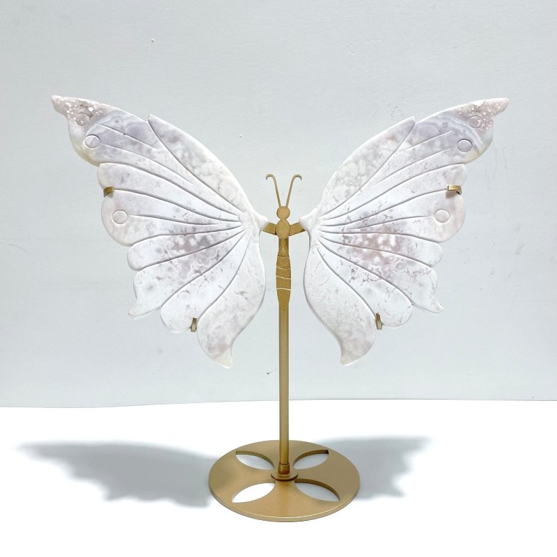 Pink Agate Butterfly Wing Carving With Stand - Wholesale Crystals