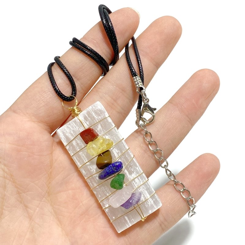 Raw Selenite Sticks With 7 Chakra Healing Stone Pendants Wholesale - Wholesale Crystals