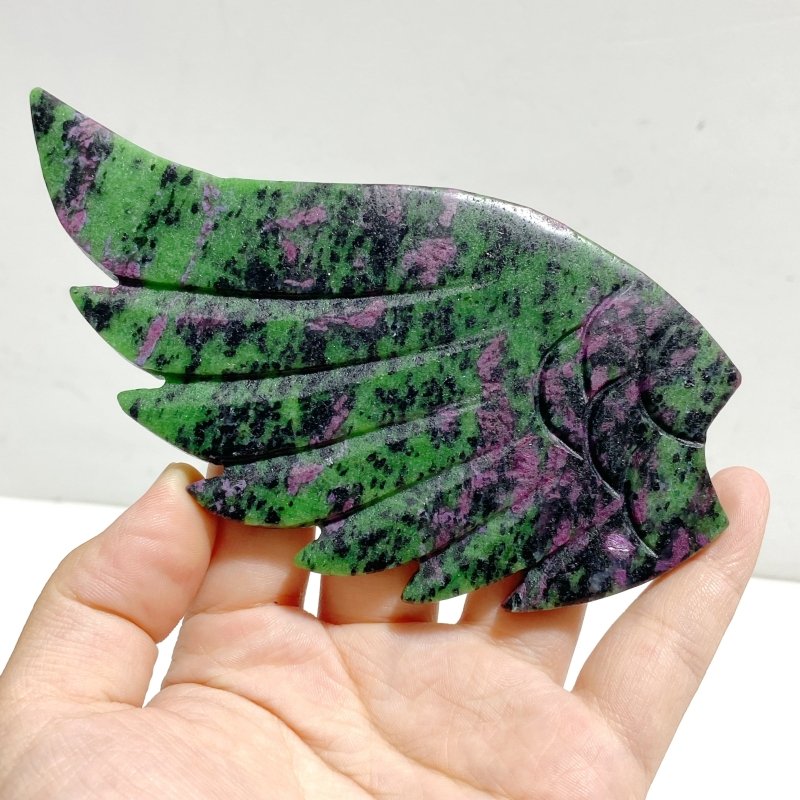 Ruby Zoisite Heart Wing Carving With Stand -Wholesale Crystals
