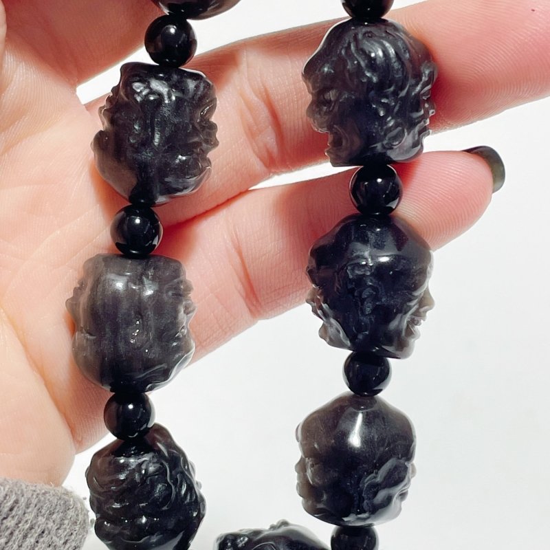 Silver Sheen Obsidian Eighteen Arhats Different Faces Bracelets Wholesale - Wholesale Crystals