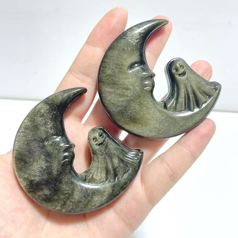 Silver Sheen Obsidian Moon Ghost Carving Wholesale Gold Sheen Obsidian - Wholesale Crystals
