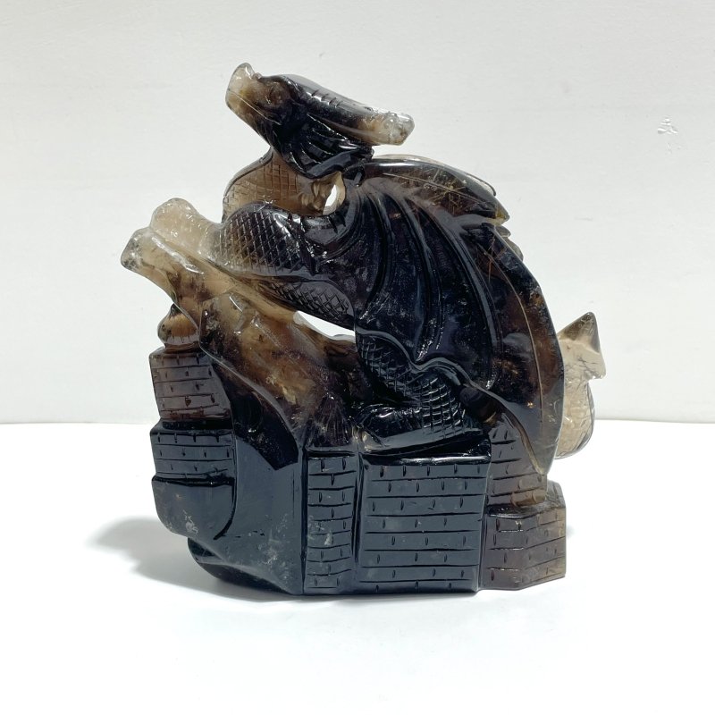 Smoky Quartz Flying Dragon Castle Carving - Wholesale Crystals